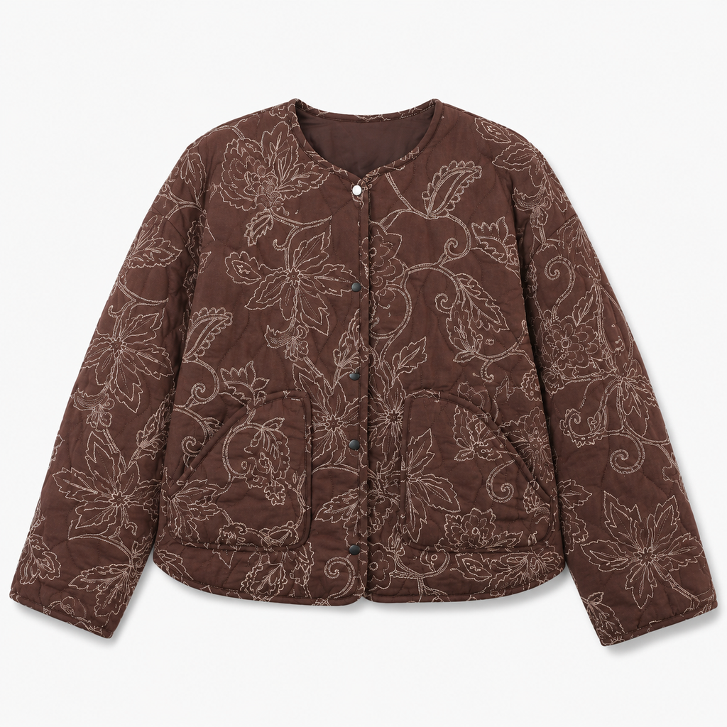 Veste Kimono Femme Marron Matelassée Brodée | Kaede