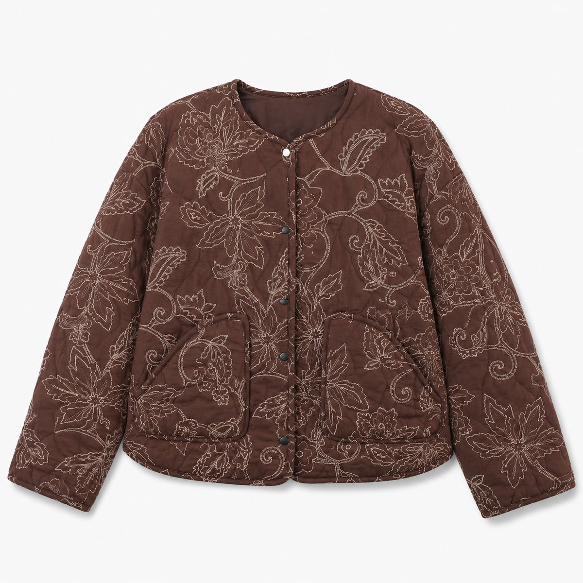 Veste Kimono Femme Marron Matelassée Brodée | Kaede