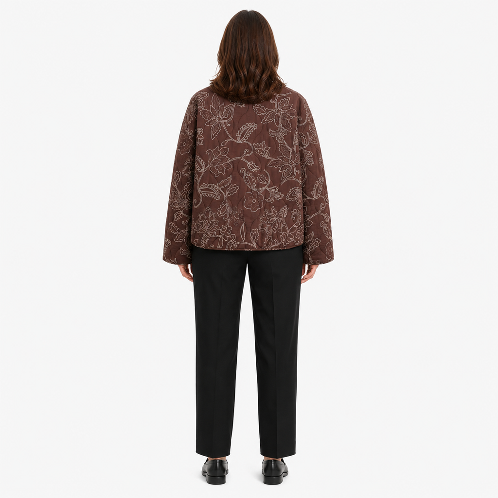 Veste Kimono Femme Marron Matelassée Brodée | Kaede