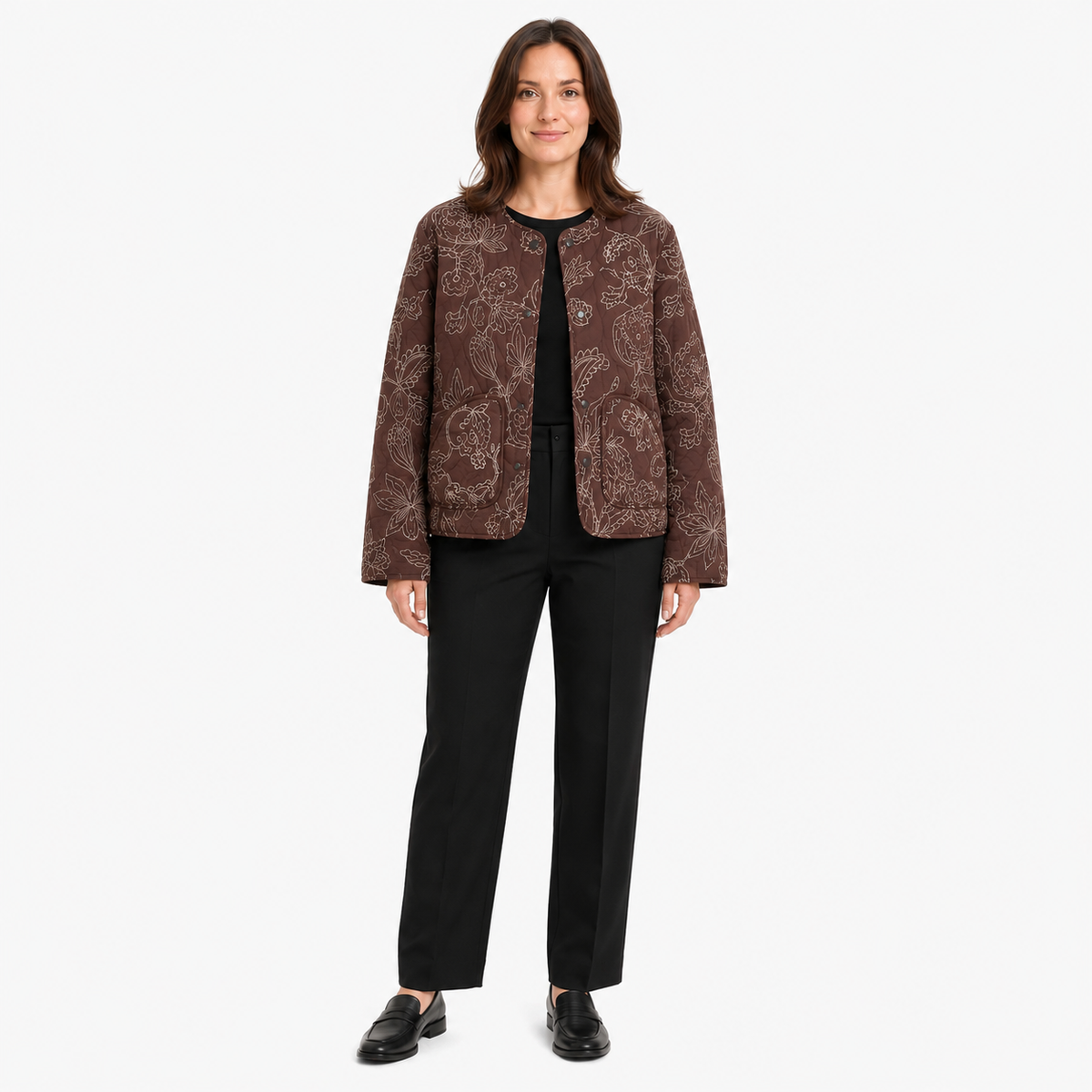 Veste Kimono Femme Marron Matelassée Brodée | Kaede