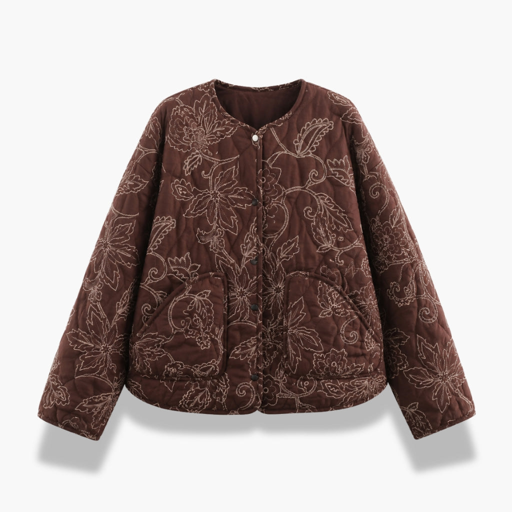 Veste Kimono Femme Marron Matelassée Brodée | Kaede