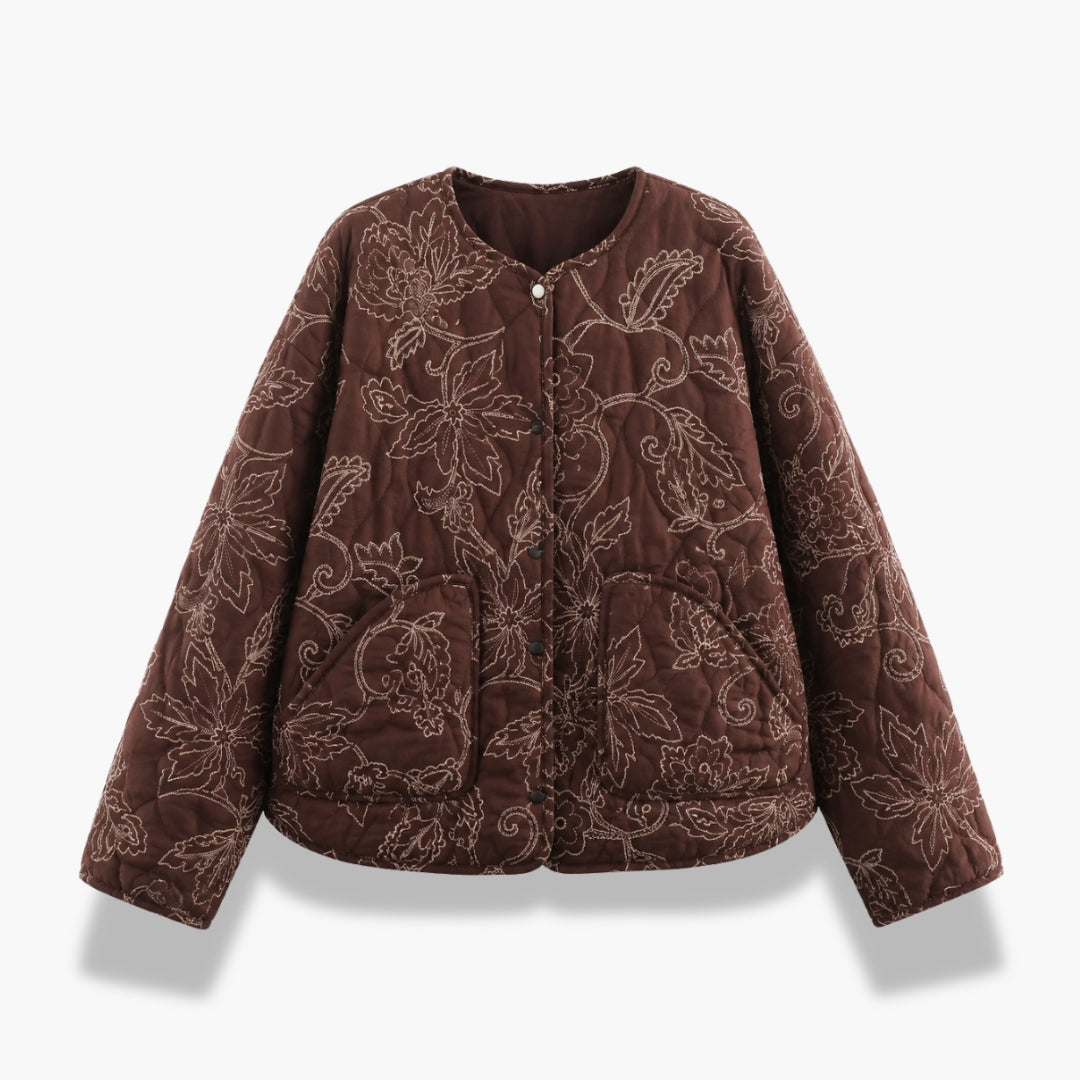 Veste Kimono Femme Marron Matelassée Brodée | Kaede
