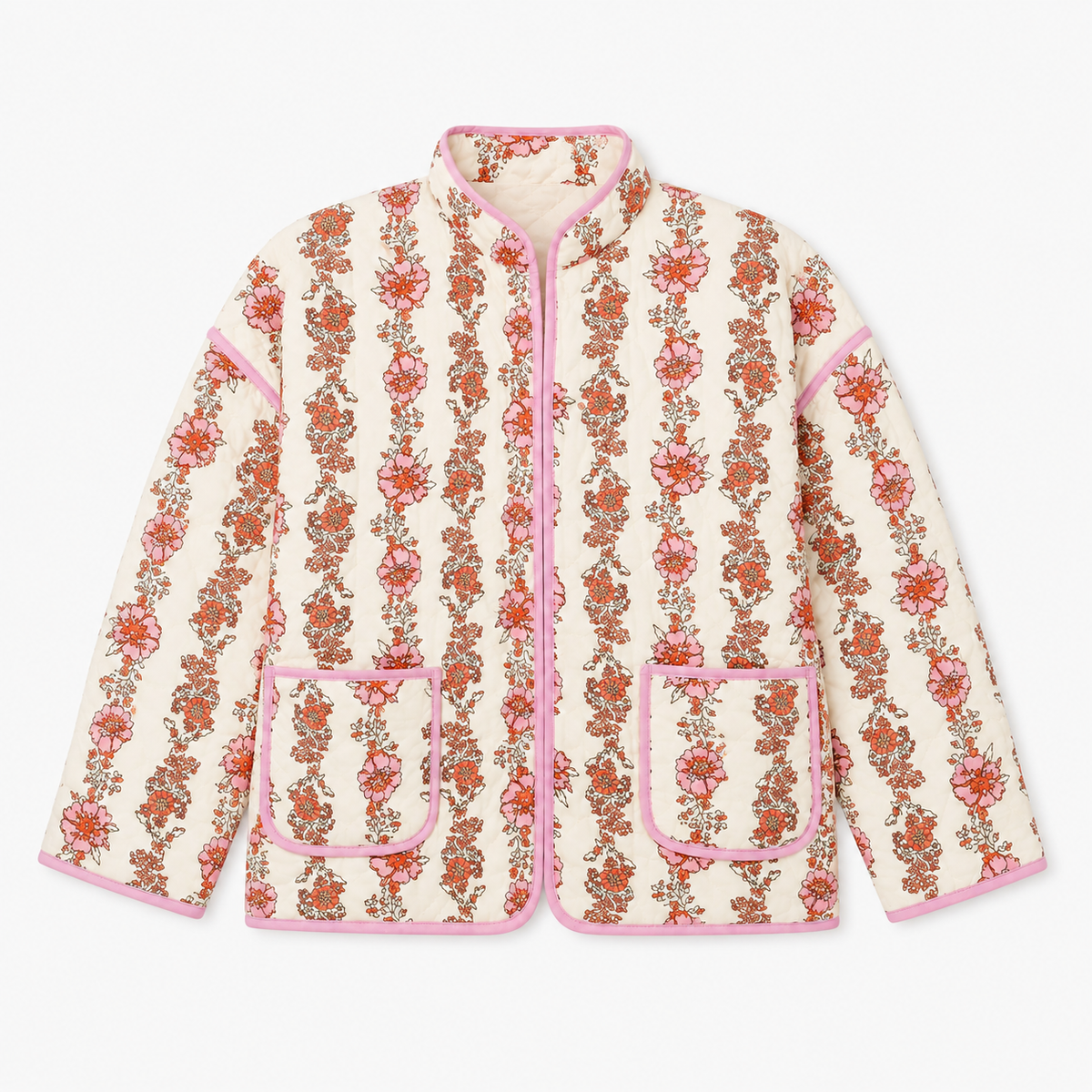 Veste Kimono Femme Matelassée Fleurie Jaune Pâle | Kohana