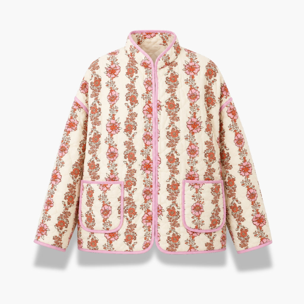 Veste Kimono Femme Matelassée Fleurie Jaune Pâle | Kohana