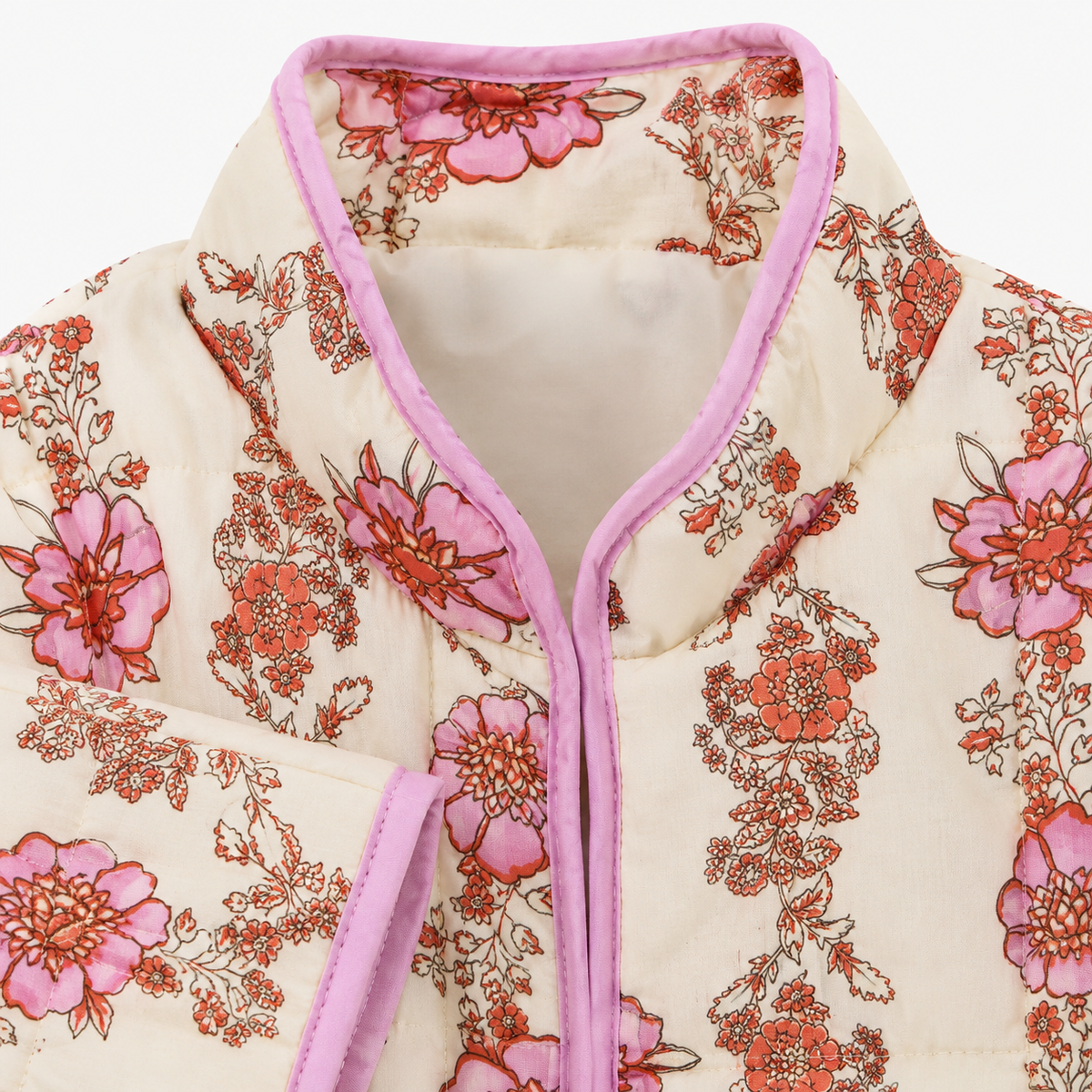 Veste Kimono Femme Matelassée Fleurie Jaune Pâle | Kohana