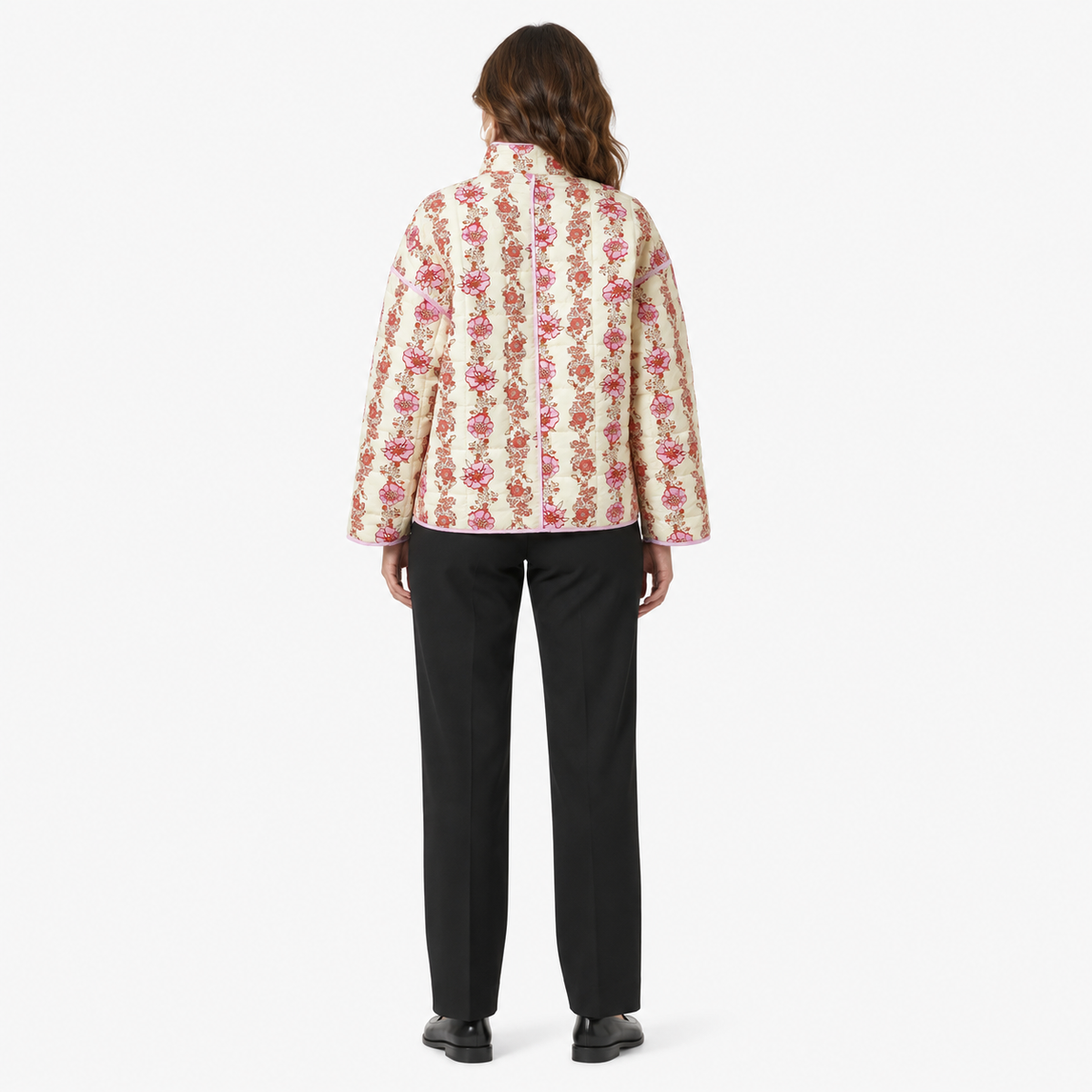 Veste Kimono Femme Matelassée Fleurie Jaune Pâle | Kohana