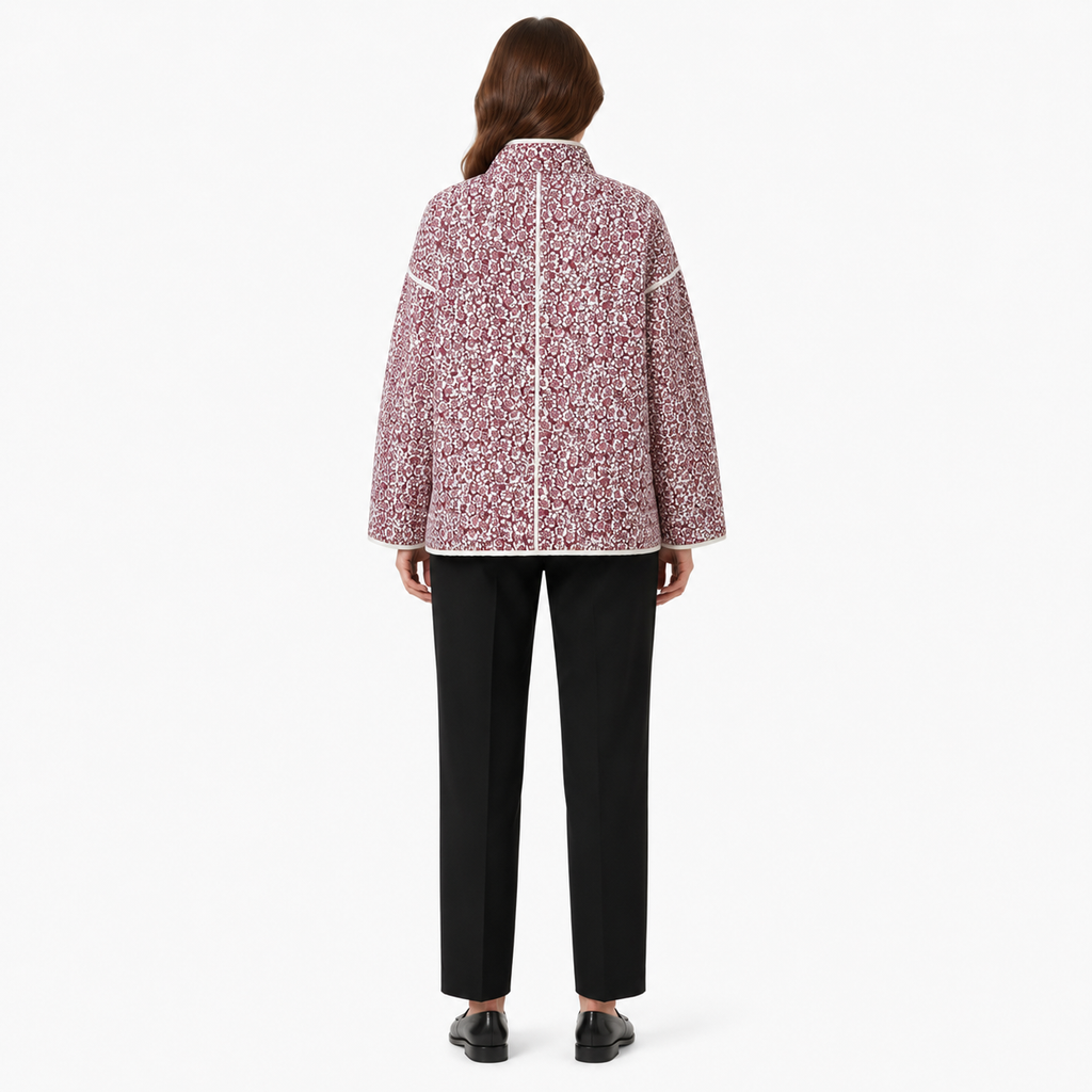Veste Kimono Femme Matelassée Fleurie Prune | Ayame