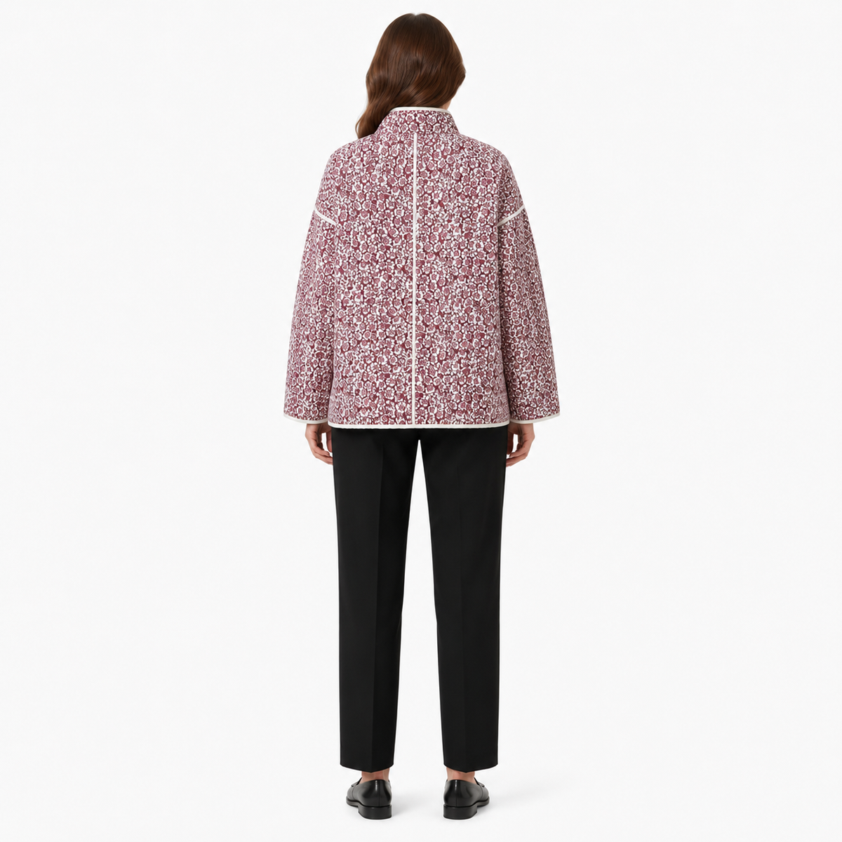 Veste Kimono Femme Matelassée Fleurie Prune | Ayame