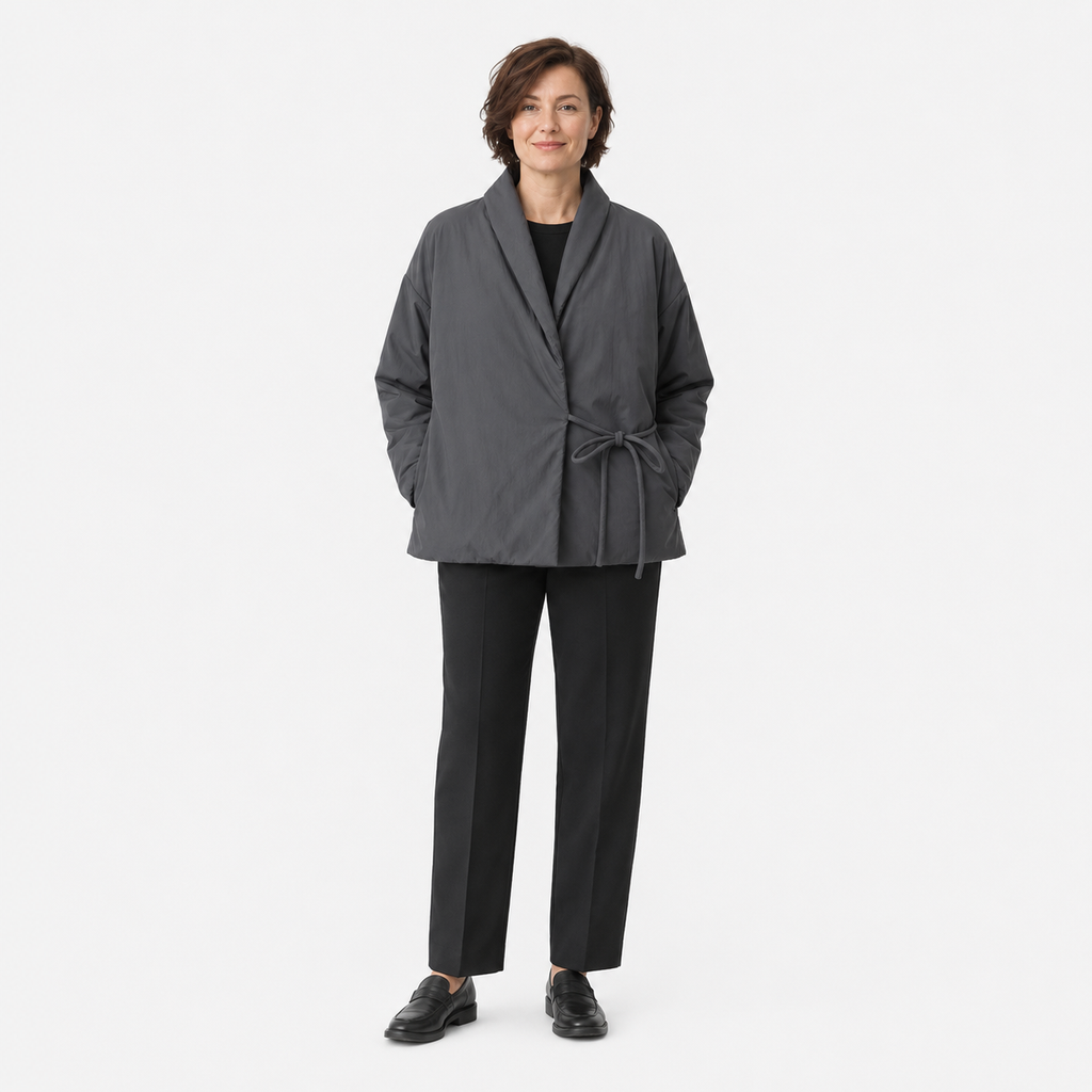 Veste Kimono Femme Matelassée Gris Hiver | Fuyumi