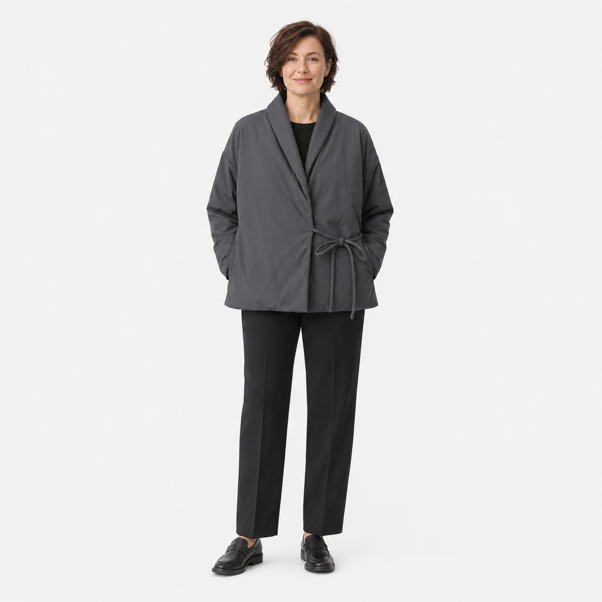 Veste Kimono Femme Matelassée Gris Hiver | Fuyumi