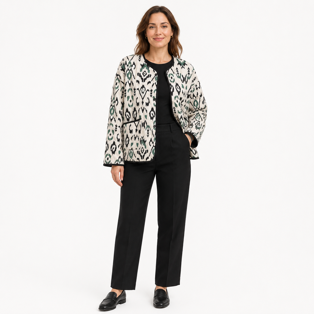 Veste Kimono Femme Matelassée Ikat Blanc | Kaede