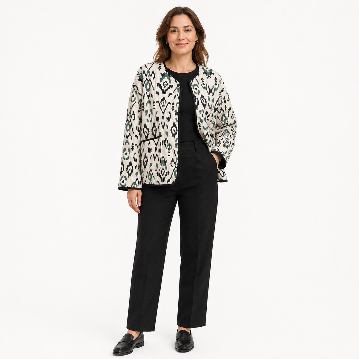 Veste Kimono Femme Matelassée Ikat Blanc | Kaede
