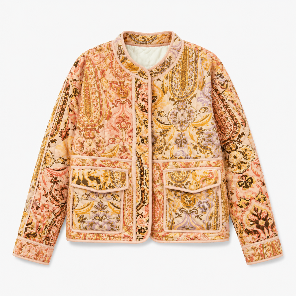 Veste Kimono Femme Matelassée Patchwork Pêche | Momoka