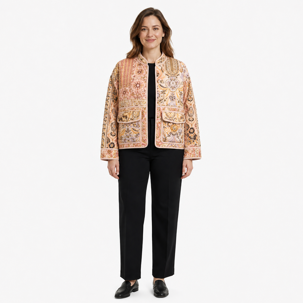 Veste Kimono Femme Matelassée Patchwork Pêche | Momoka