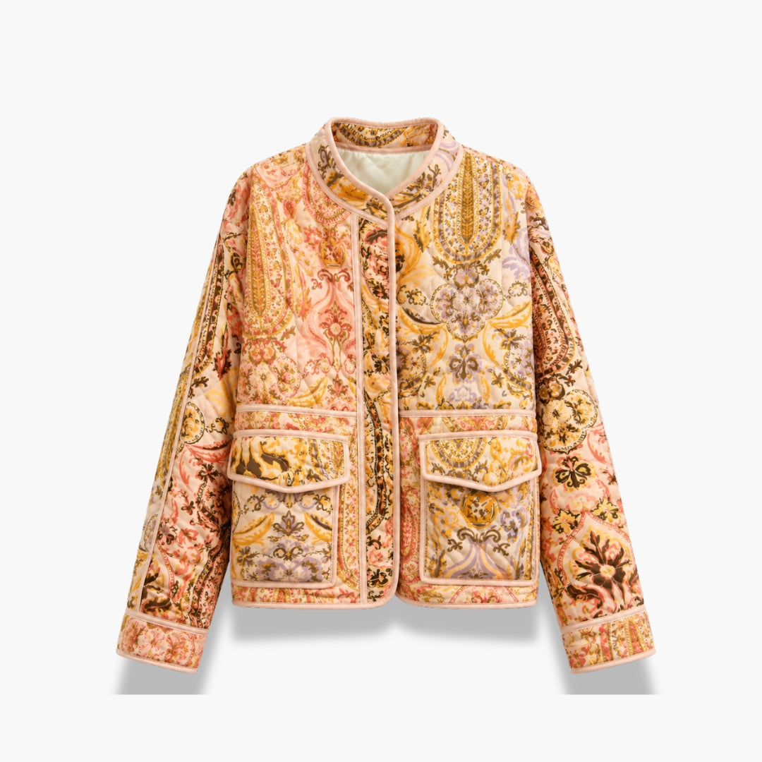 Veste Kimono Femme Matelassée Patchwork Pêche | Momoka