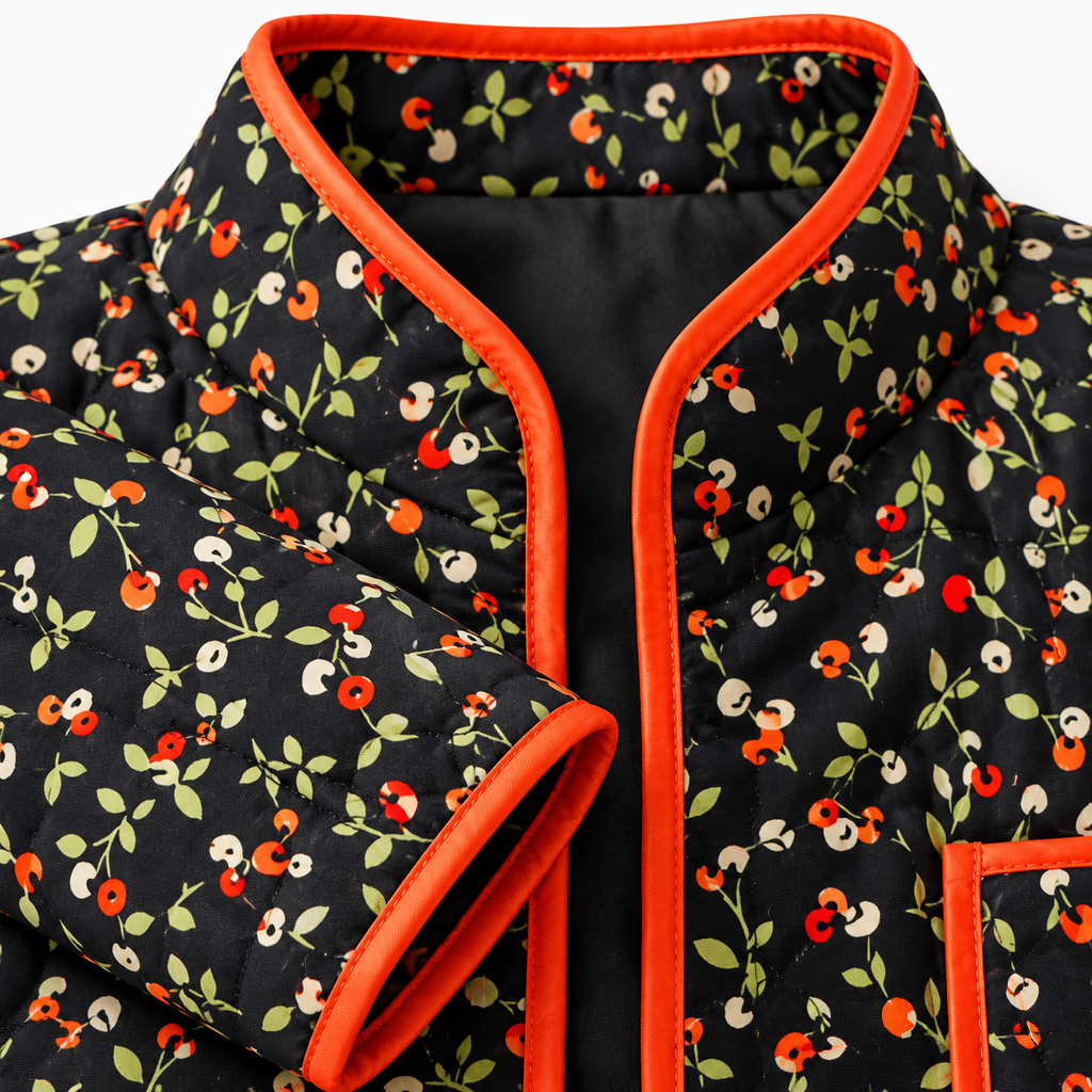 Veste Kimono Femme Noire Matelassée Fleurie | Kaede