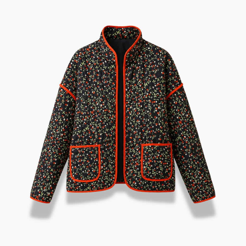 Veste Kimono Femme Noire Matelassée Fleurie | Kaede