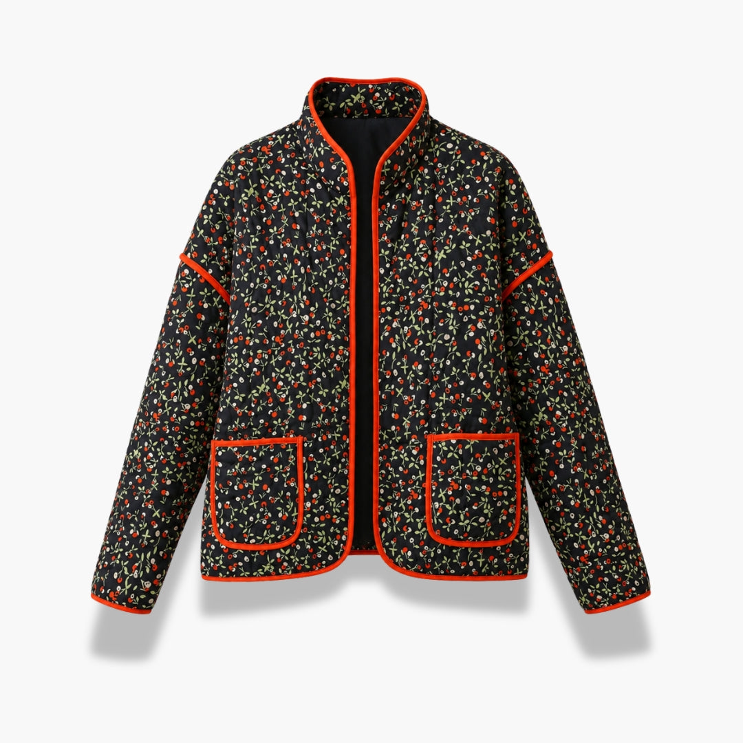 Veste Kimono Femme Noire Matelassée Fleurie | Kaede