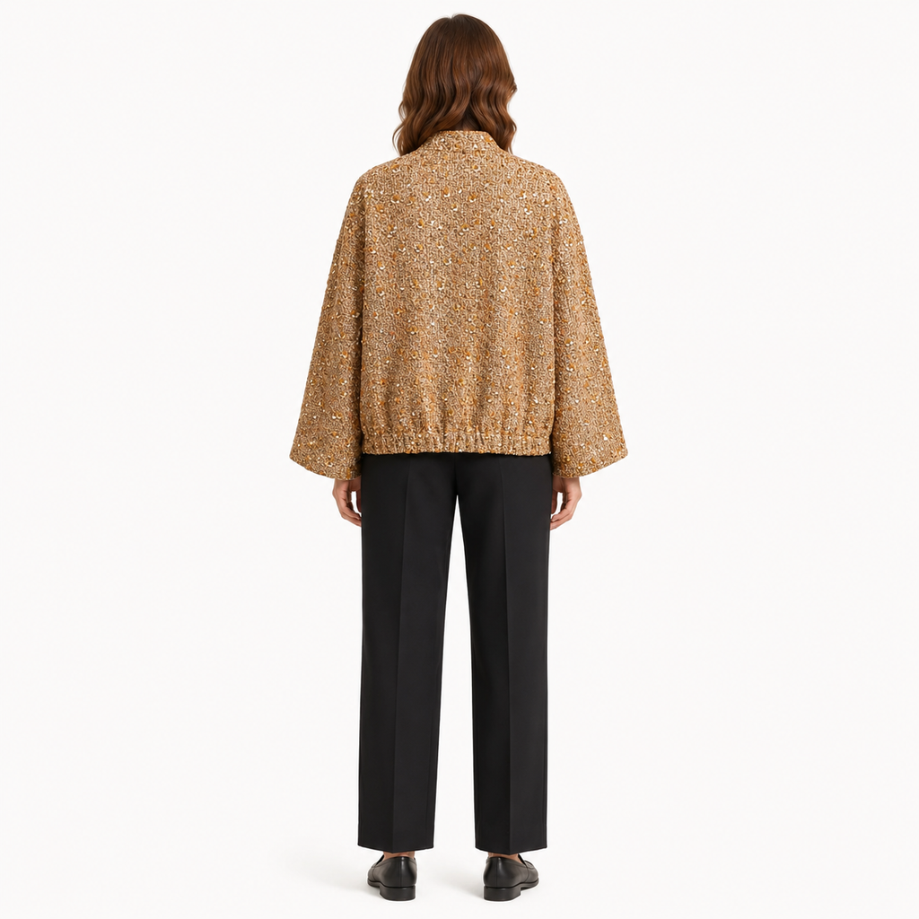 Veste Kimono Femme Pailletée Or Courte | Hikari