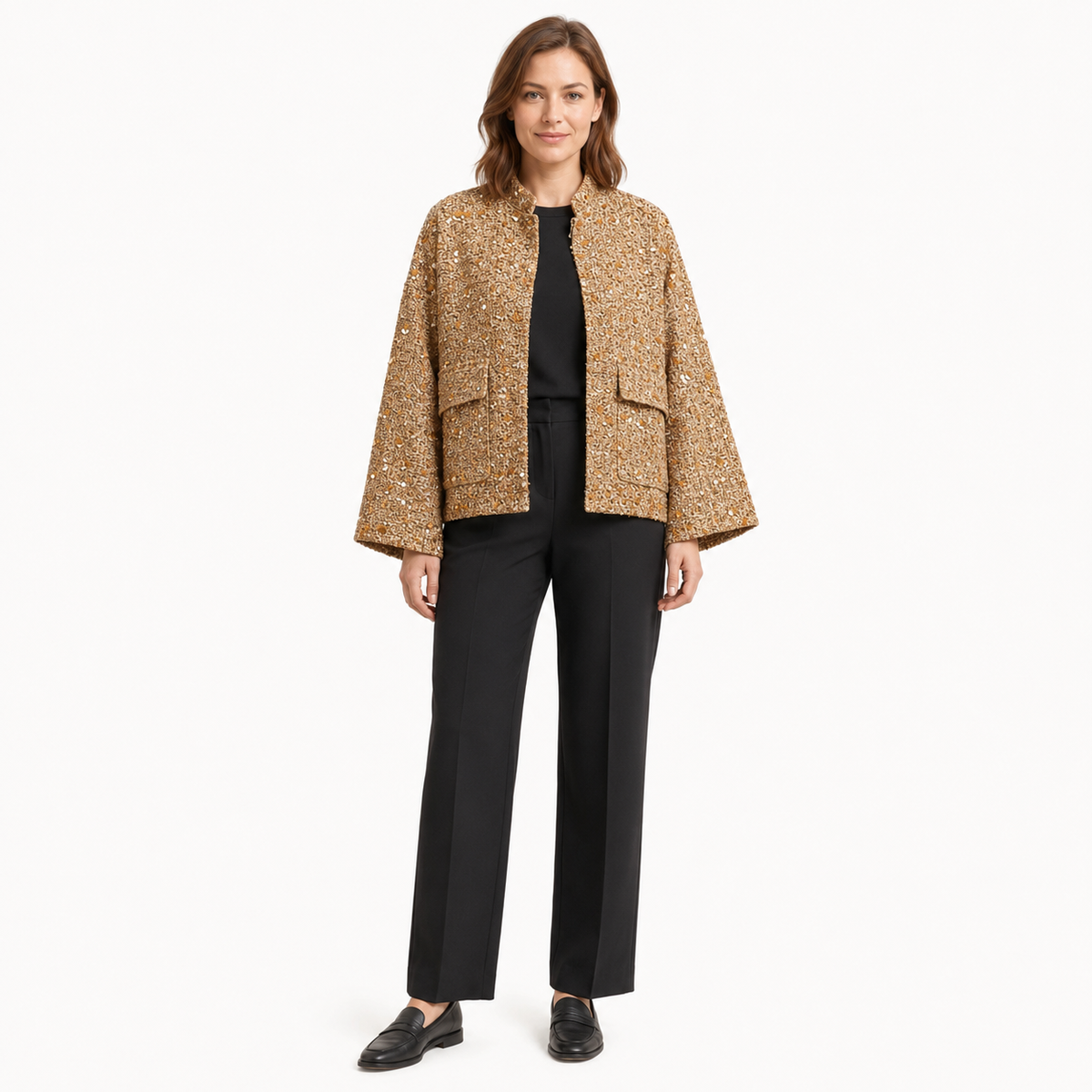 Veste Kimono Femme Pailletée Or Courte | Hikari