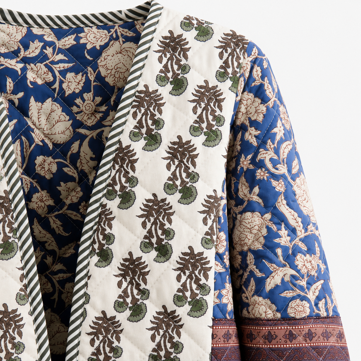 Veste Kimono Femme Patchwork Bleu Matelassée | Kaede