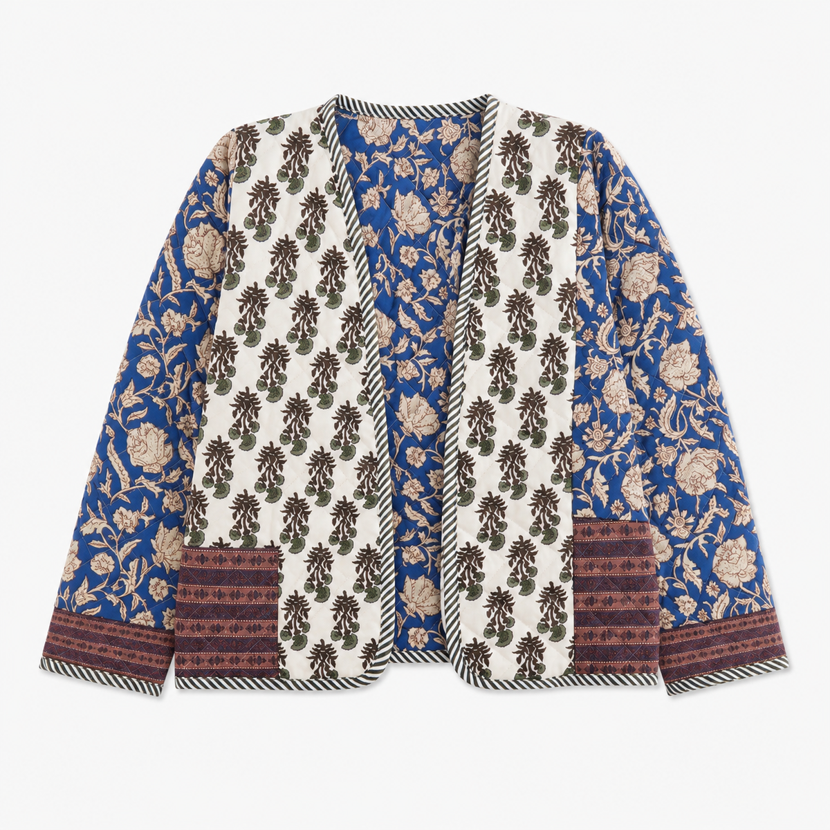 Veste Kimono Femme Patchwork Bleu Matelassée | Kaede