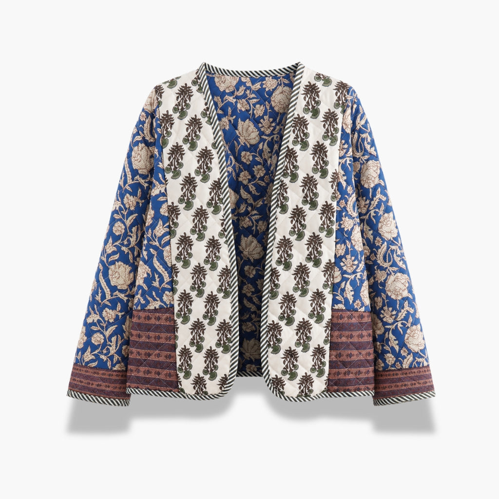Veste Kimono Femme Patchwork Bleu Matelassée | Kaede