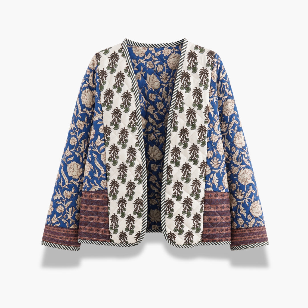 Veste Kimono Femme Patchwork Bleu Matelassée | Kaede