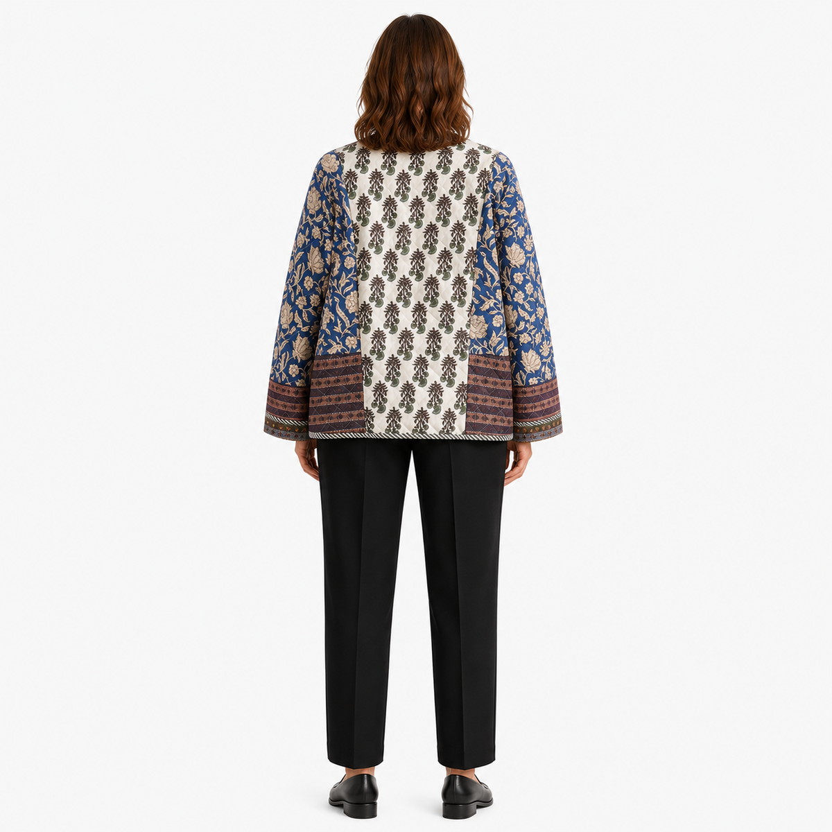 Veste Kimono Femme Patchwork Bleu Matelassée | Kaede