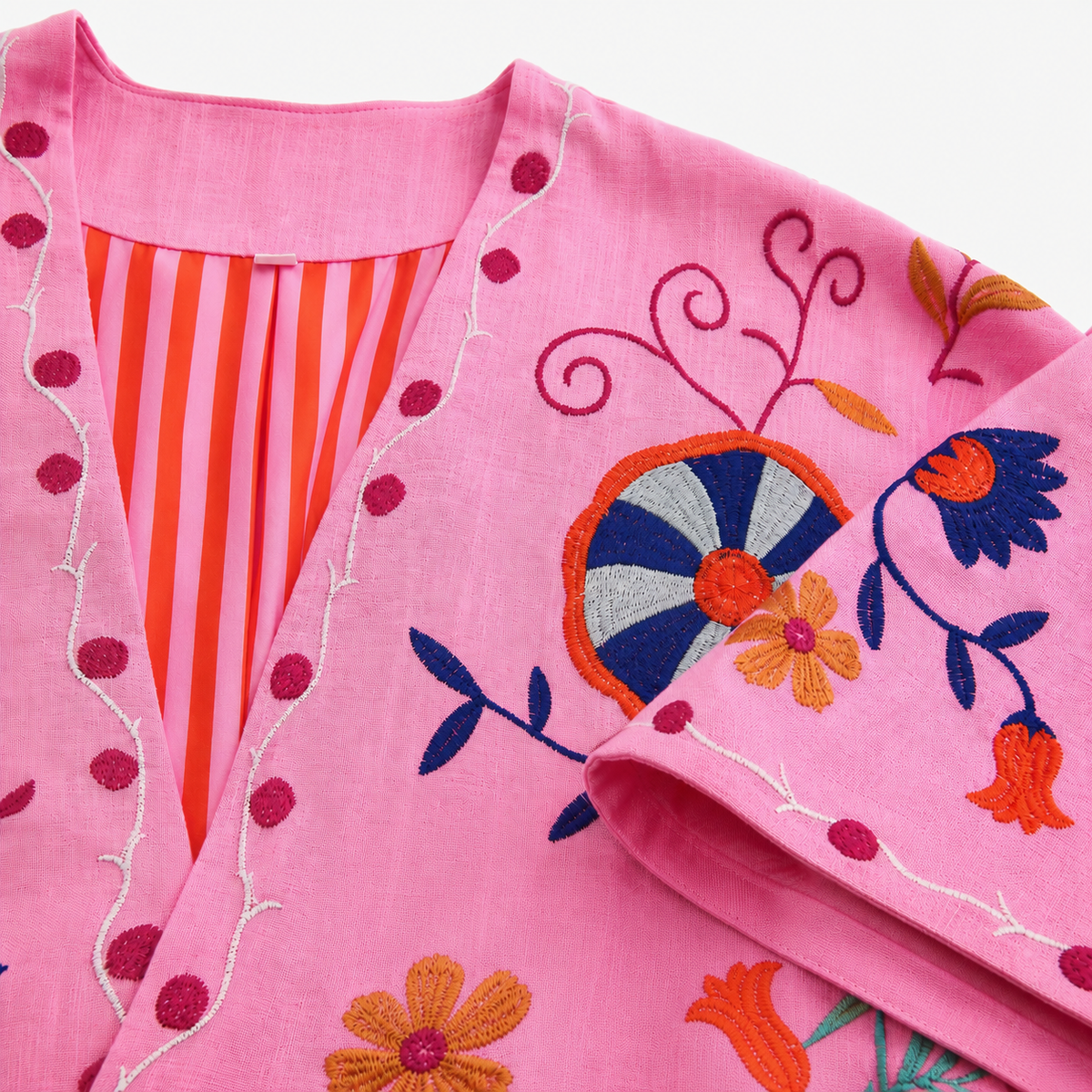 Veste Kimono Femme Rose Brodée Courte | Kohana