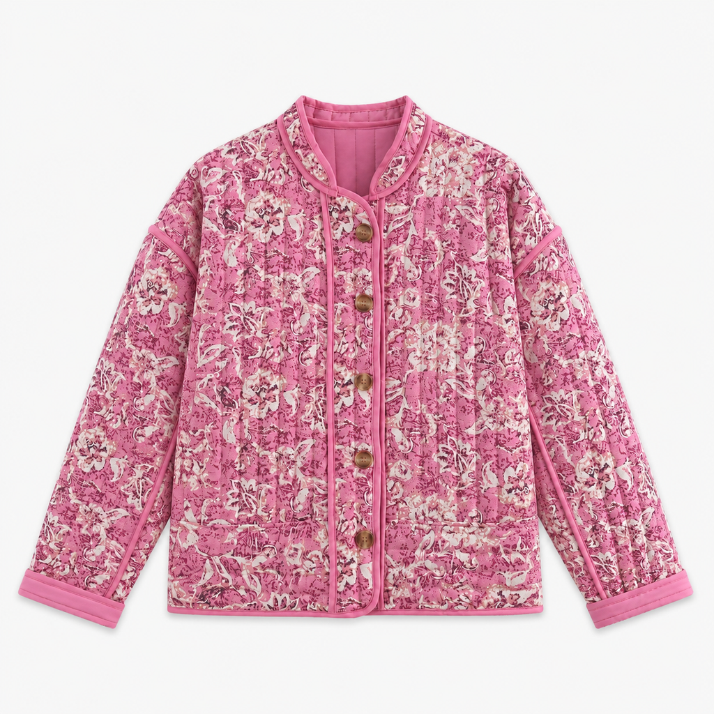 Veste Kimono Femme Rose Matelassée Fleurie | Momoka