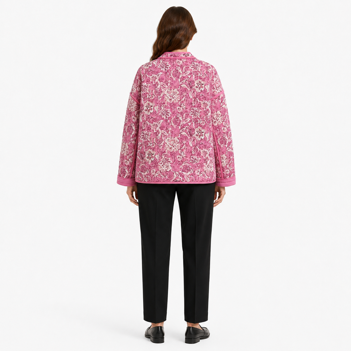 Veste Kimono Femme Rose Matelassée Fleurie | Momoka