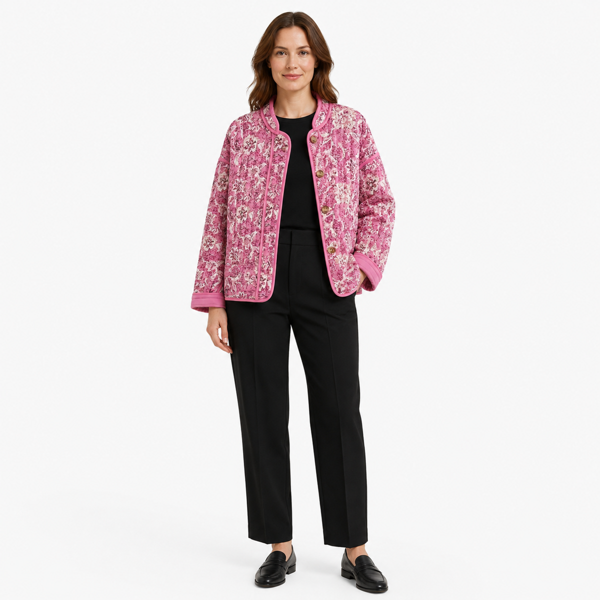 Veste Kimono Femme Rose Matelassée Fleurie | Momoka