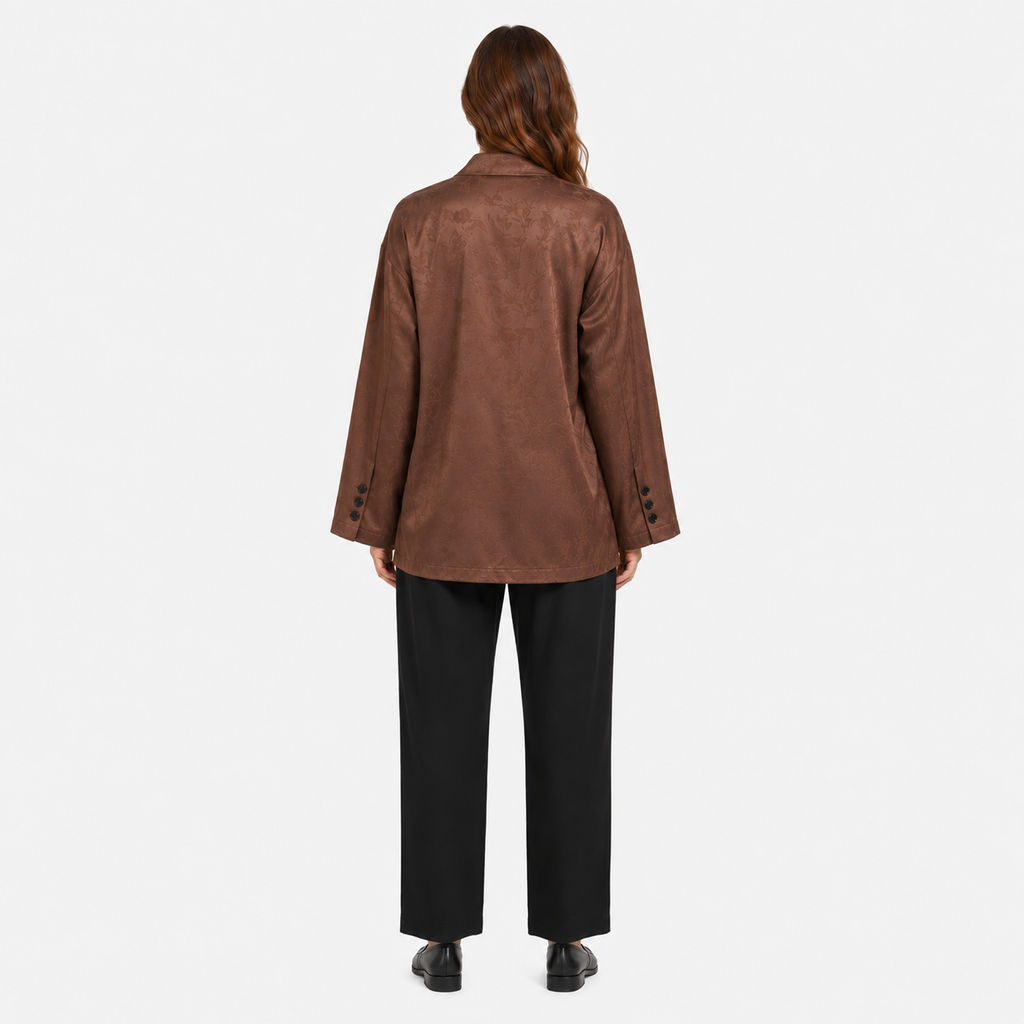 Veste Kimono Femme Satin Brun Japonais | Kaori