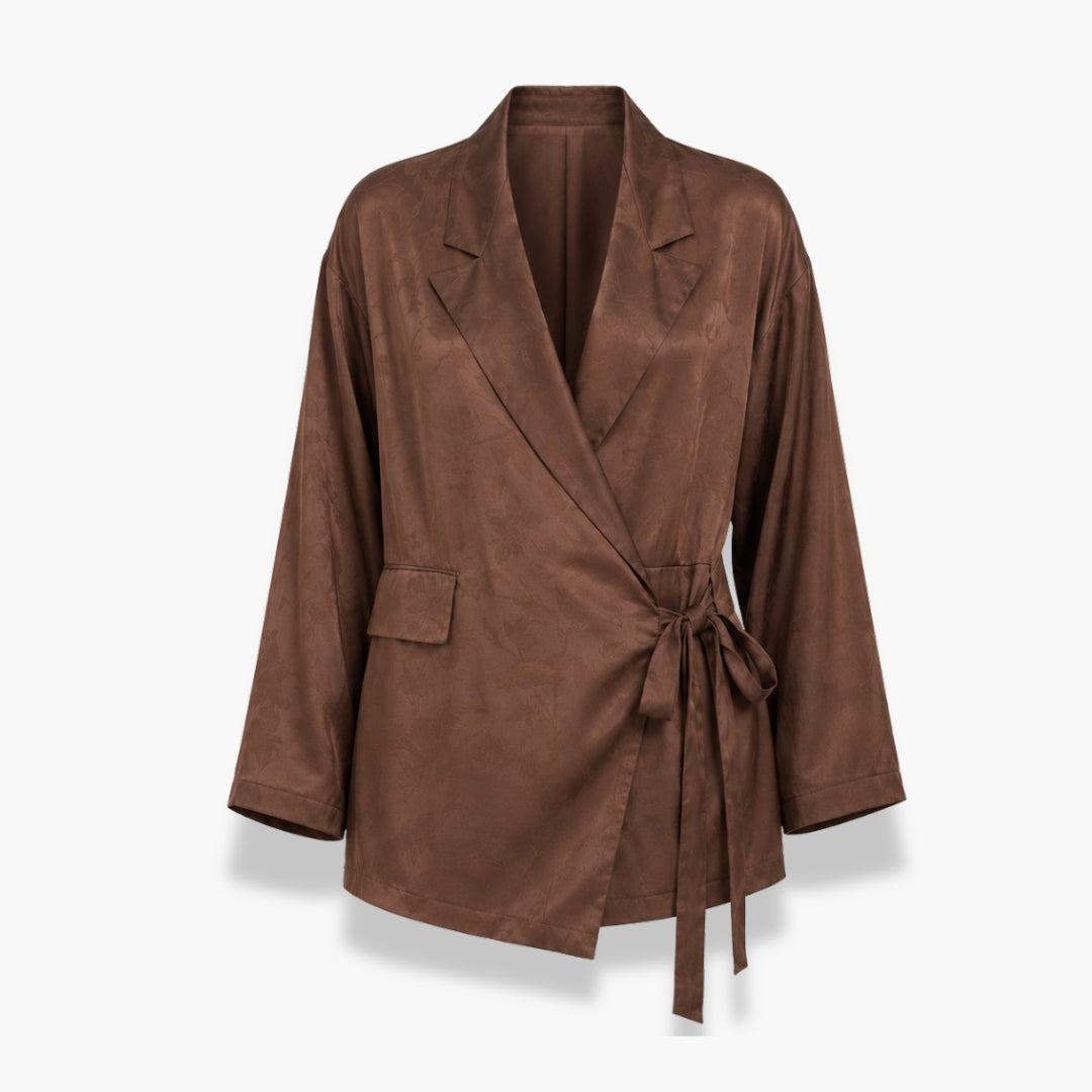 Veste Kimono Femme Satin Brun Japonais | Kaori