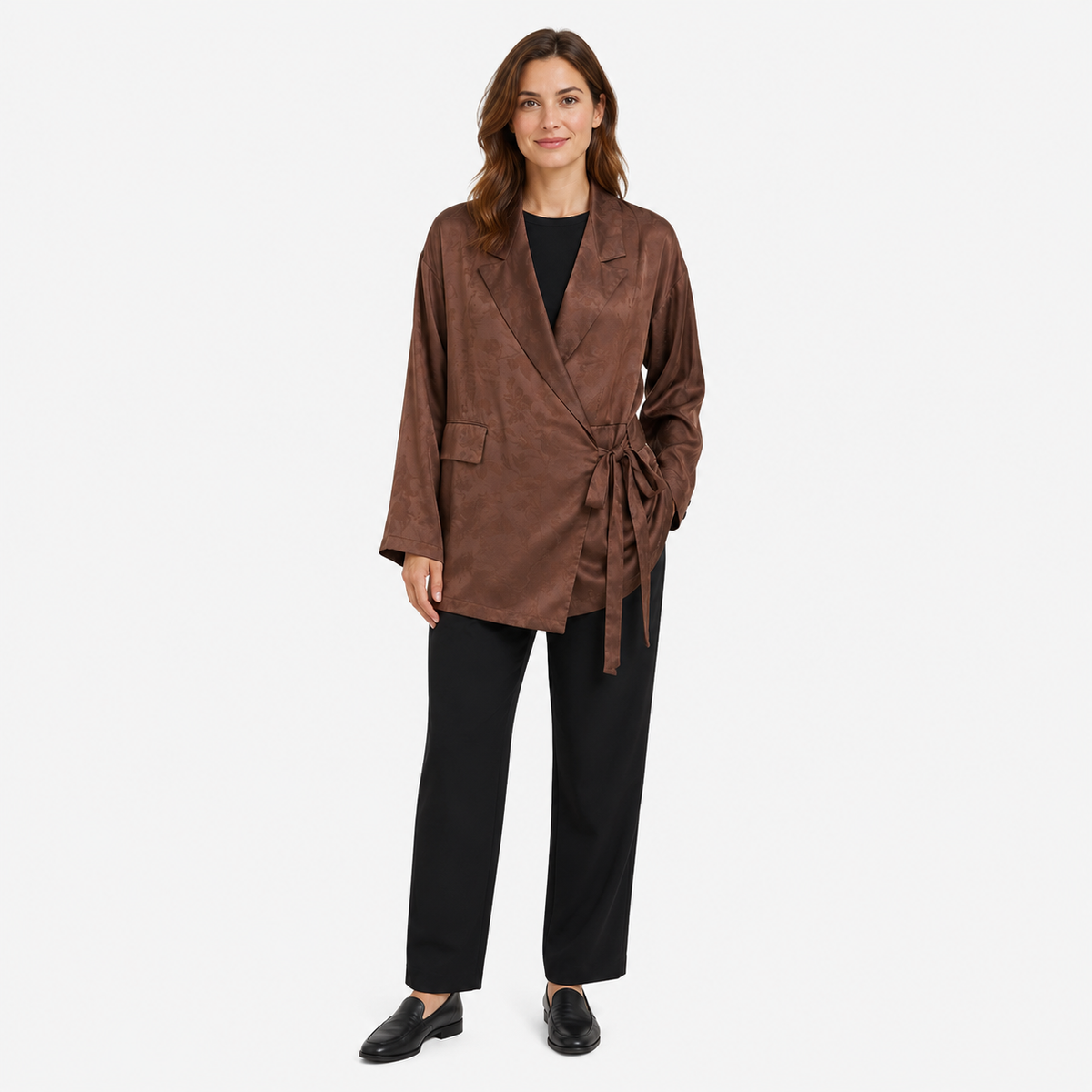 Veste Kimono Femme Satin Brun Japonais | Kaori
