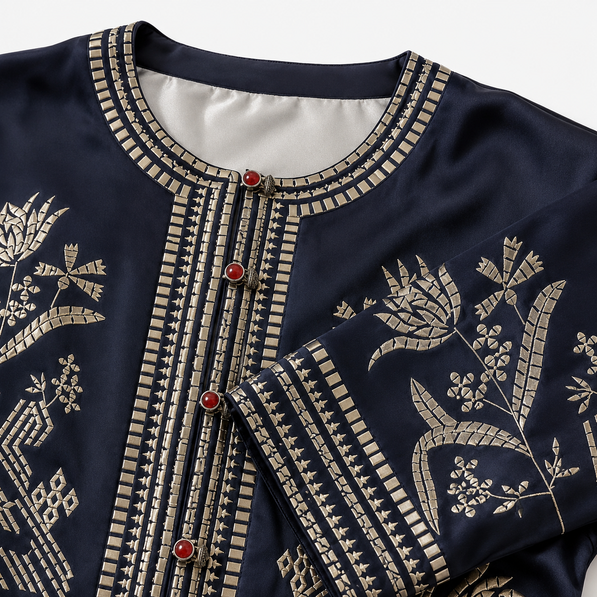 Veste Kimono Femme Soie Brodée Bleu nuit | Mizuki