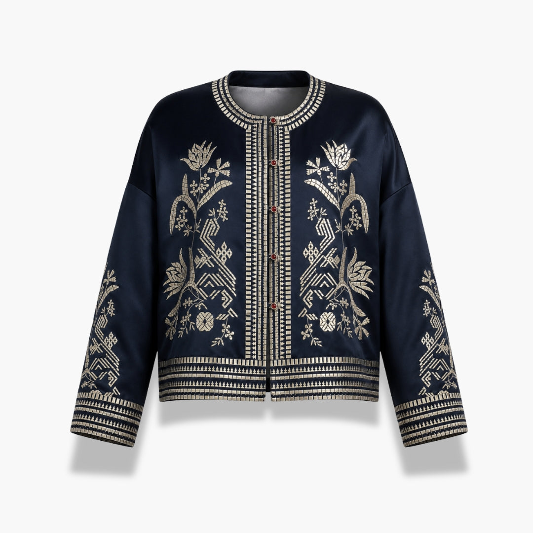 Veste Kimono Femme Soie Brodée Bleu nuit | Mizuki
