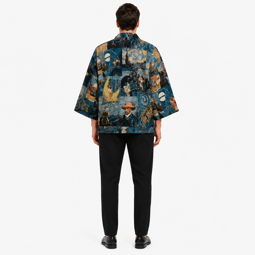 Veste Kimono Homme Bleu Nuit Japonais | Seiran