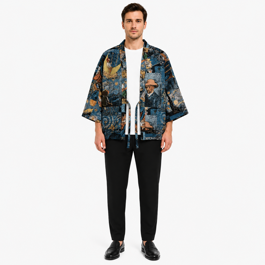 Veste Kimono Homme Bleu Nuit Japonais | Seiran