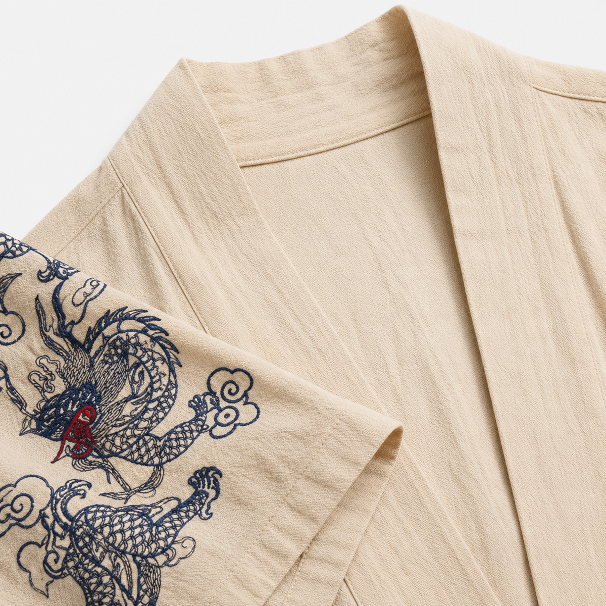 Veste Kimono Homme Brodé Noir Beige | Takara