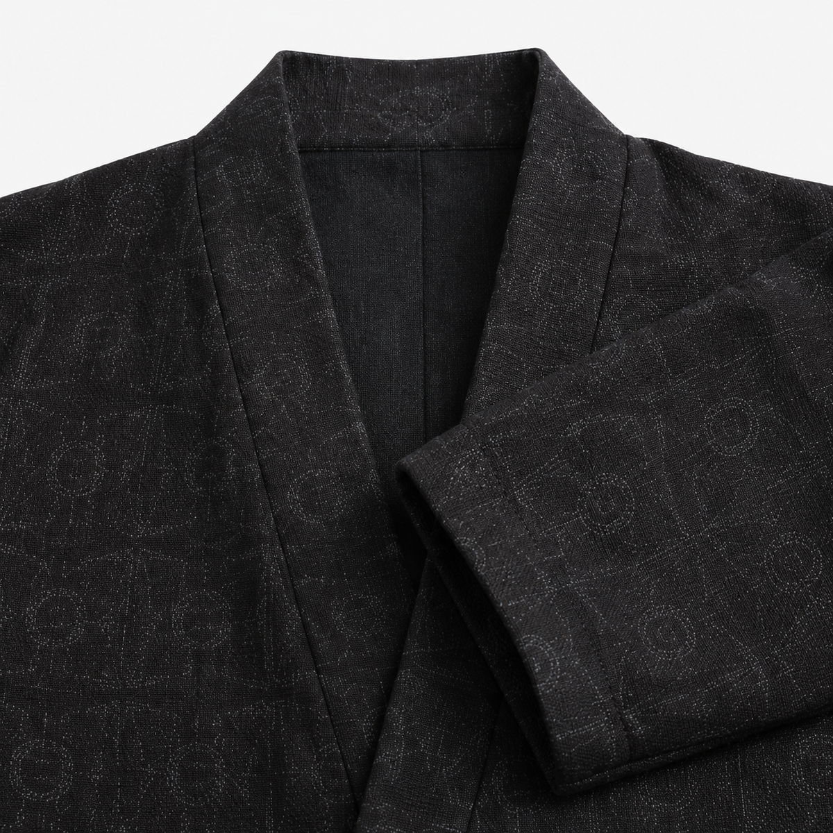 Veste Kimono Homme Jacquard Cache-Cœur Noir | Ryōka