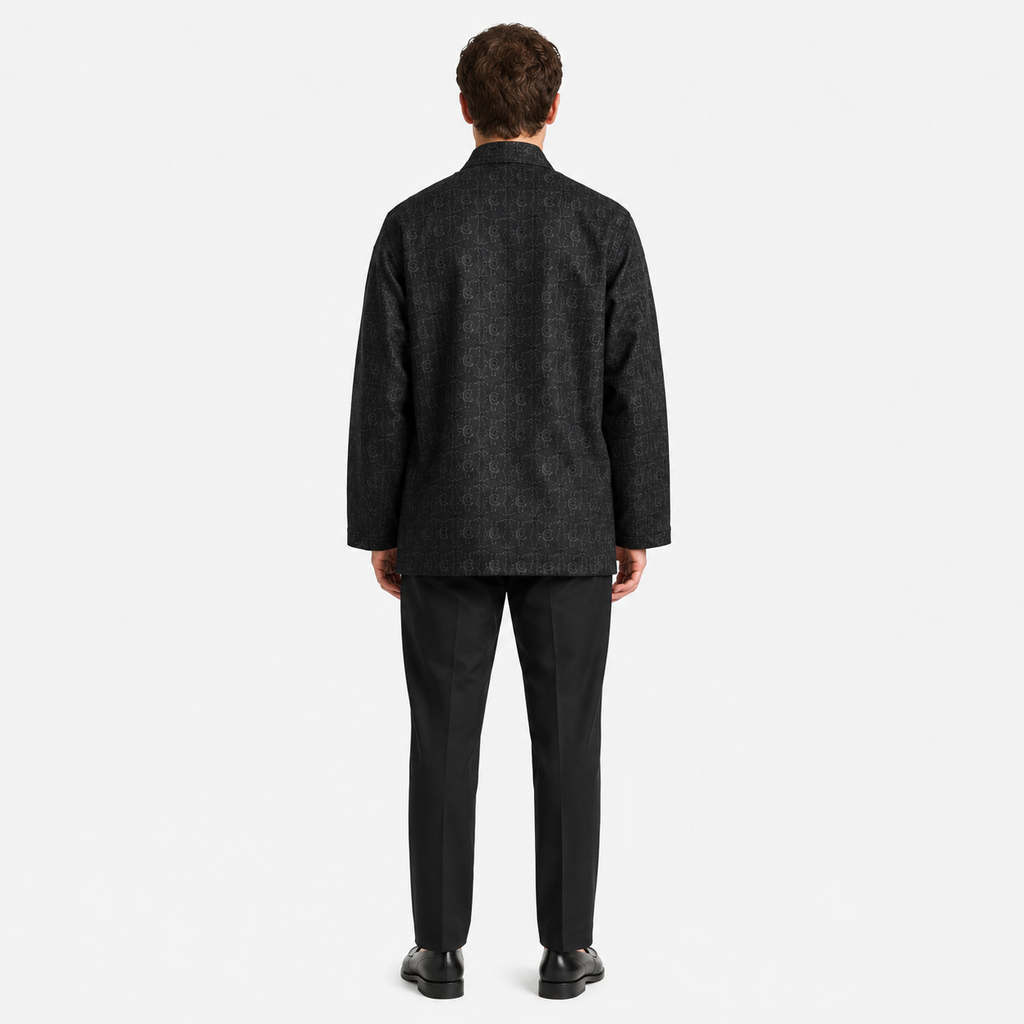 Veste Kimono Homme Jacquard Cache-Cœur Noir | Ryōka