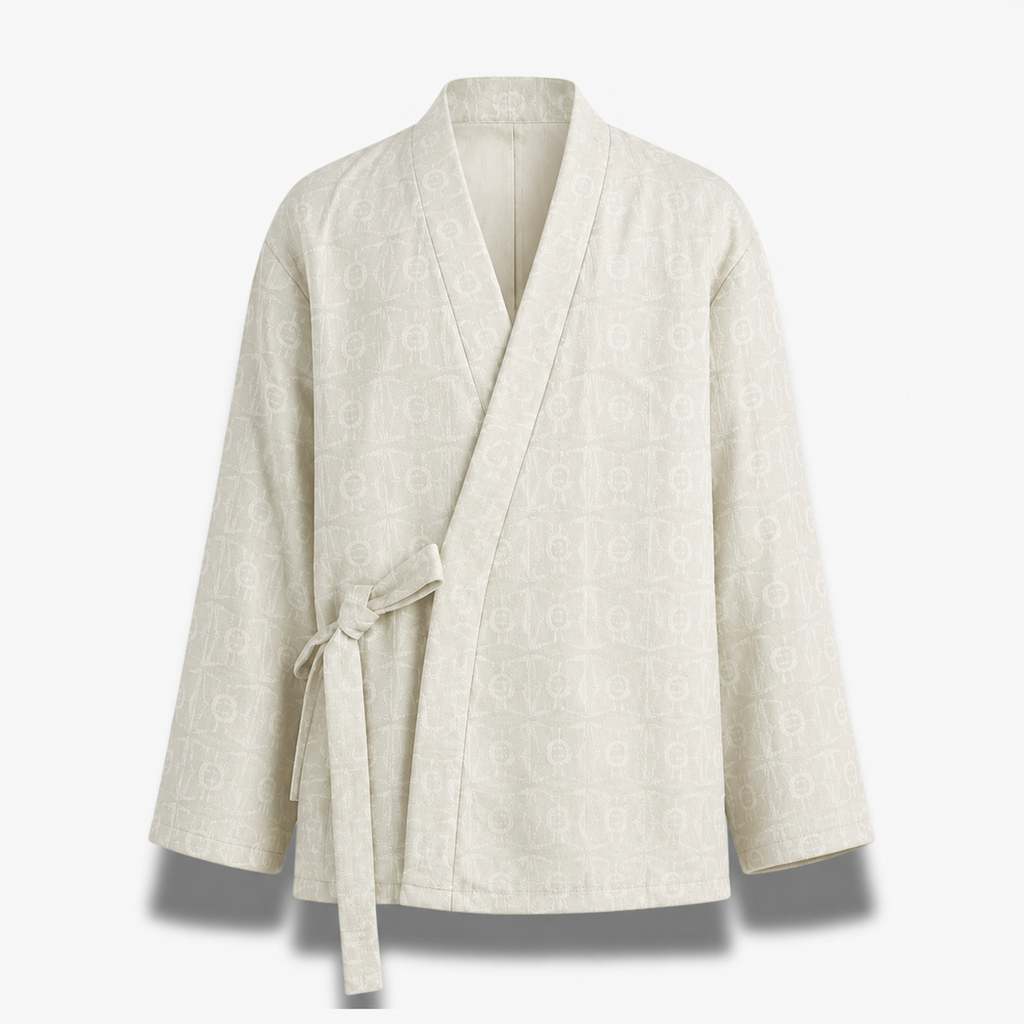 Veste Kimono Homme Jacquard Cache-Cœur Noir | Ryōka