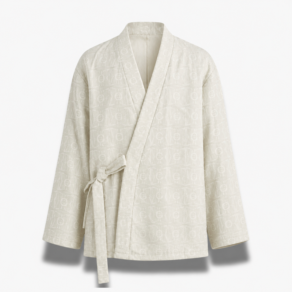 Veste Kimono Homme Jacquard Cache-Cœur Noir | Ryōka