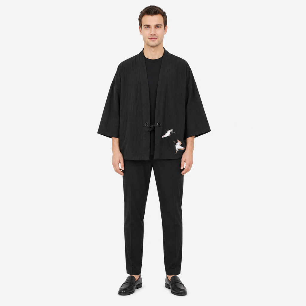 Veste Kimono Homme Noir Légère Japonaise | Kurogane