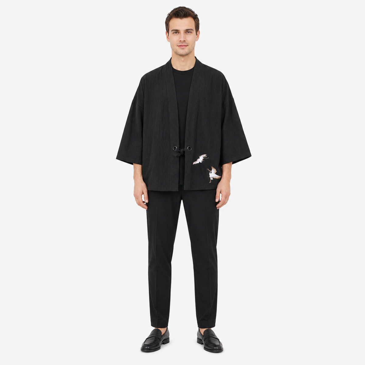 Veste Kimono Homme Noir Légère Japonaise | Kurogane