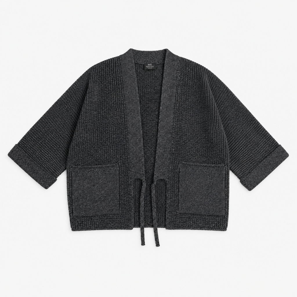 Veste Kimono Homme Tricot Anthracite Unisexe | Kiyora