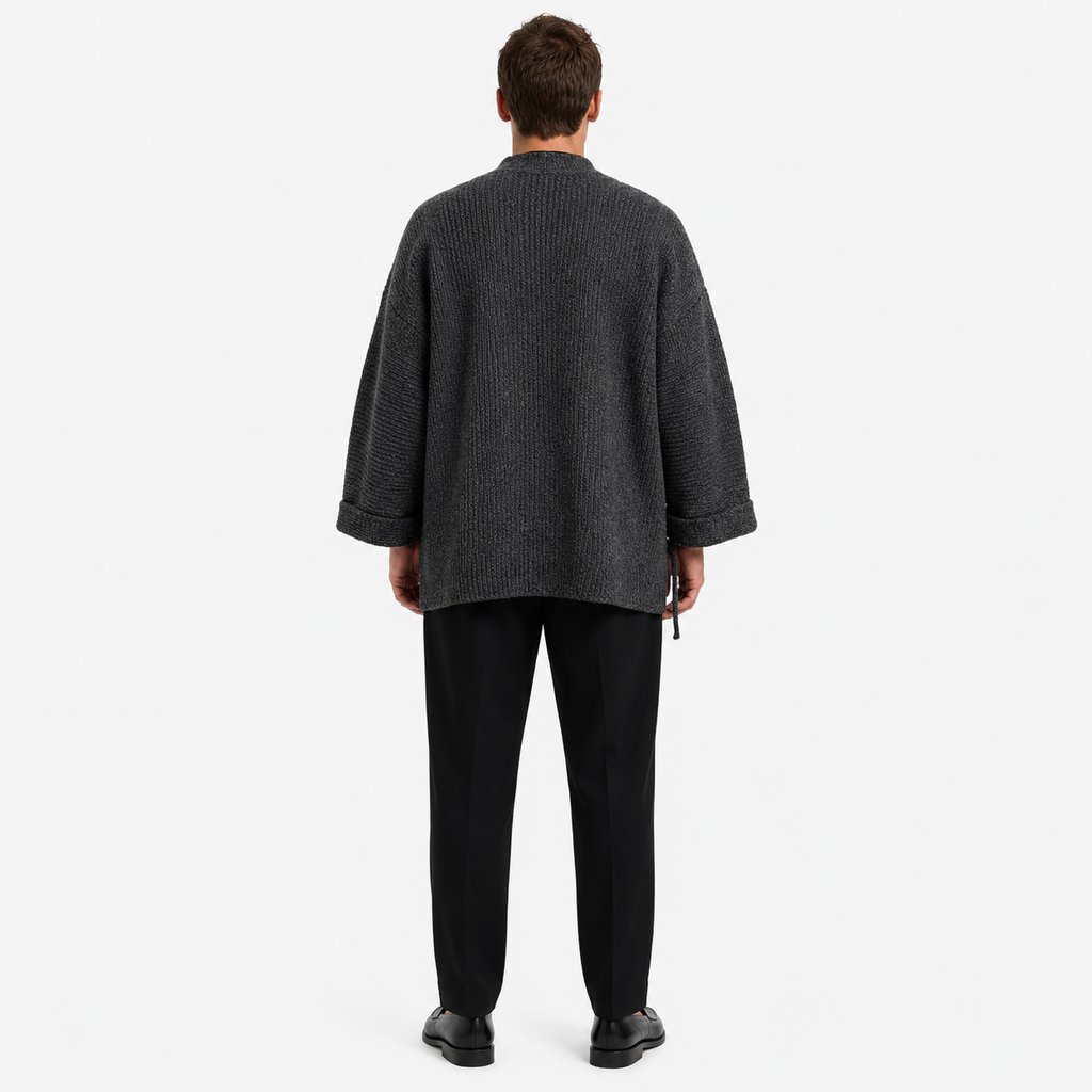Veste Kimono Homme Tricot Anthracite Unisexe | Kiyora
