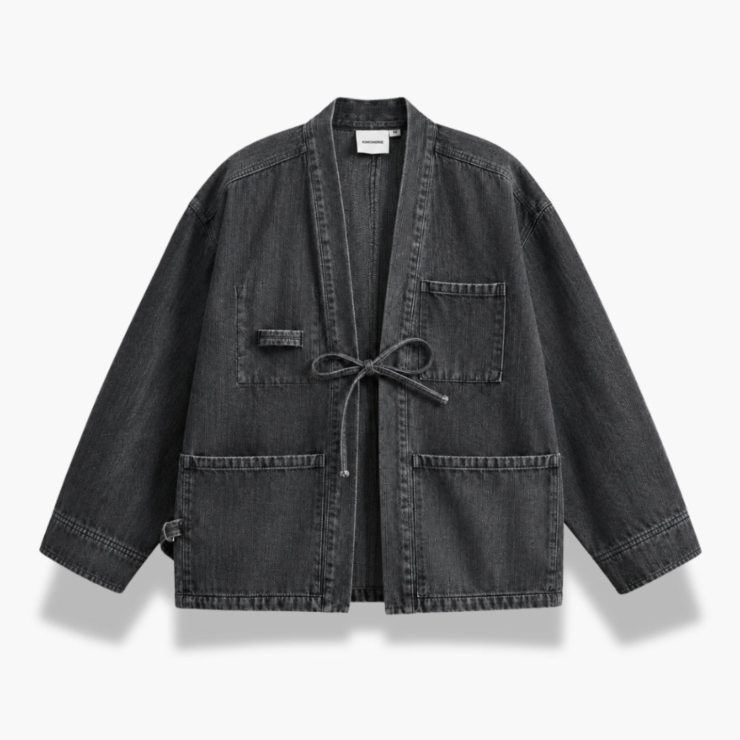 Veste Kimono Jean Unisexe Noir Indigo | Takumi